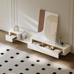 🟢Extendable Off White Modern TV Stand 