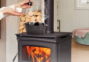 STAGE Wood Stove Steamer, Cast Iron Humidifier, 2.5 Quart, Black Rust Resistant, for Stove, Home Indoor Decorative, Matte Black Finish, Lattice Top, P