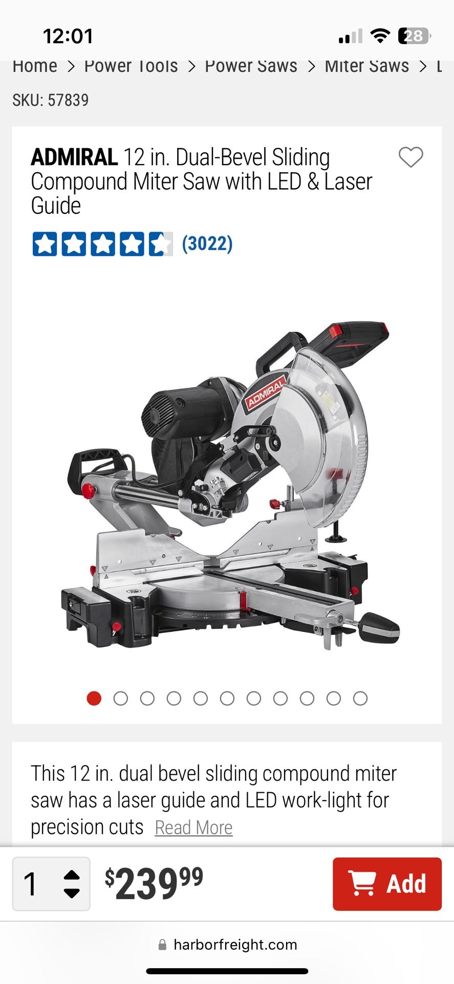 ADMIRAL 12 in. Dual-Bevel Sliding Compound Miter Saw