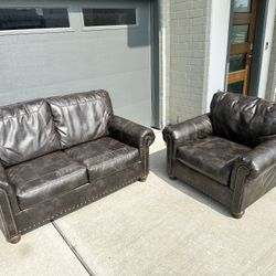 Genuine Leather Sofa Couch & Lounge Chair - 🚚FREE DELIVERY 