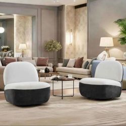 Set of 2 Modern black Chenille Fabric Upholstered 360° Swivel Barrel Accent Chair Side Chair