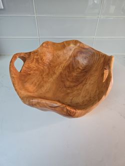 Large Hand-Carved Wooden Bowl with Handles