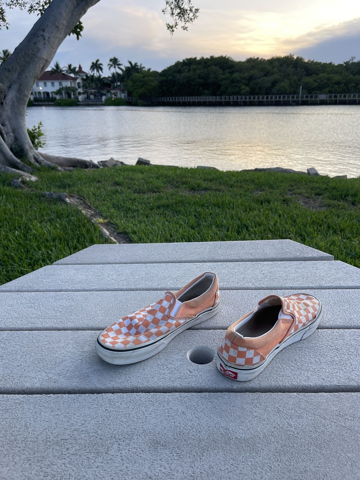 Vans Classic Slip-On Checkerboard Shoes Orange
