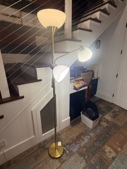 3-Light Brushed Brass Floor Lamp Customized with Two Plant Grow Lights Included