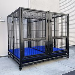 Brand New $280 X-Large 49” Heavy Duty Folding Dog Cage 49x38x43” Double-Door Kennel w/ Divider