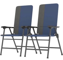 Set of 2 Outsunny Folding Patio Chairs Padded High Back Armrests Dark Blue - Brand New in Package