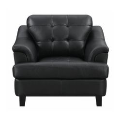 Brand New Modern Freeport Tufted Black Leather Sofa Chair