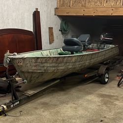 14 Foot Jon Boat With Trailer 20 HP Mercury Motor