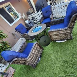 New Fire Pit With 4 Swivel And Rocking Chairs  / Patio Set  / Outdoor Furniture.
