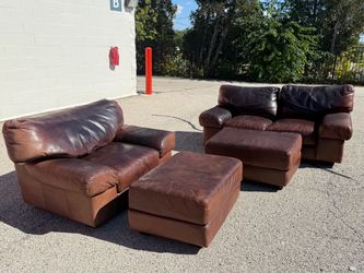 Thomasville Real Leather Sofa + Ottoman – FREE Curbside Delivery