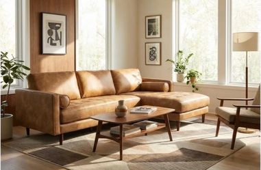 Living Spaces – Lukas Caramel Faux Leather Sectional | Like New