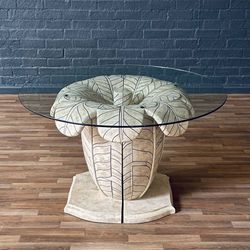 Post Modern Tessellated Stone Leaf Motif Split-Base Dining Table, c.1980's - Delivery Available 