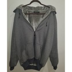 Lunshou | Men's Grey Fleece Lined Zipper Hooded Sweatshirt | XL
