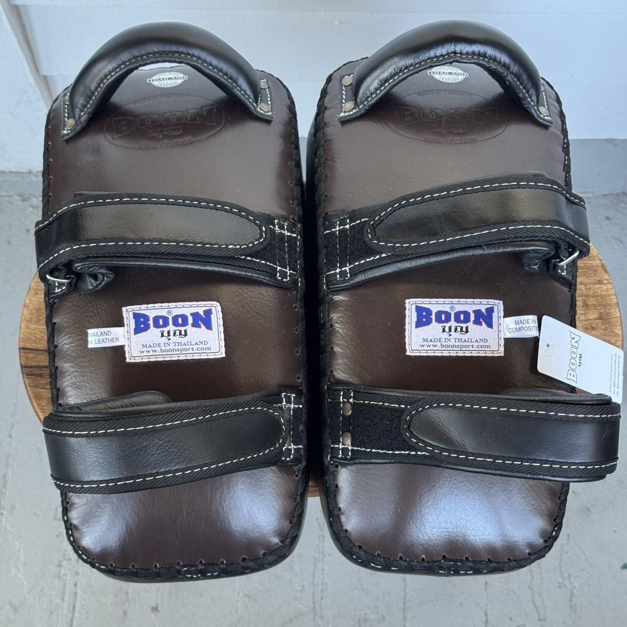 Authentic Boon Muay Thai kick pads, genuine leather, handmade in Thailand. (116)96