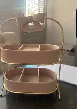 Two-Tier Pink Jewelry Organizer with Bow