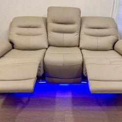 Brand New Genuine Top Grain Leather Power Recliner Couch with Built in USB Ports