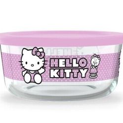 Hello Kitty Sanrio Pink Pyrex Glass Bowl With Lid 6.25” x 2.75”  4 Cup Glass New