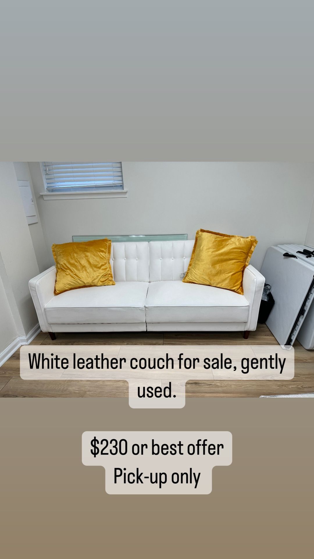 Faux White Leather Couch - 81.5” (futon)