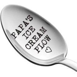 Engraved Spoon Papa's Ice Cream Plow by Weenca - Emotional Dad Gift for Fathers Day - Fun Gift for Dad
