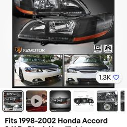 Fits  Honda Accord 2/4Dr Black Headlights Headlamps Left+Right 98-02