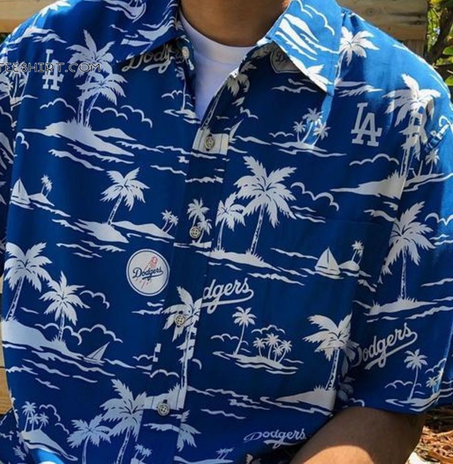 Reyn Spooner Mens Lrg Los Angeles Dodgers Hawaiian Shirt Blue LA Baseball Aloha