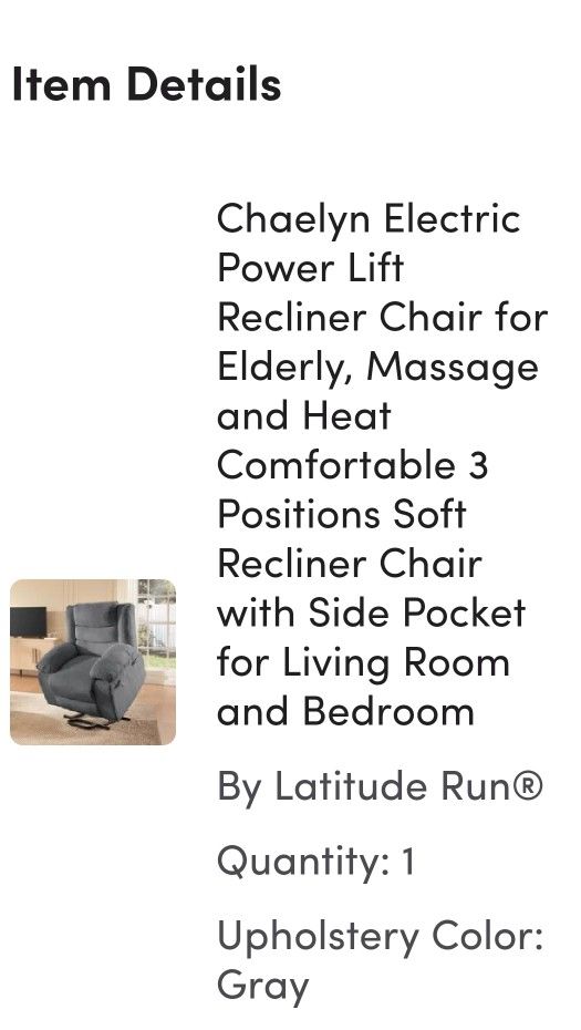 Power Lift Recliner, Massage and Heat