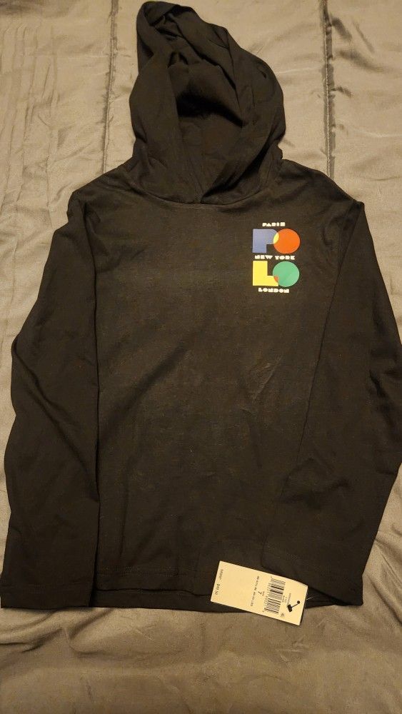 Polo Ralph Lauren Pre-School Logo Cotton Jersey Hooded Tee Black Size 7
