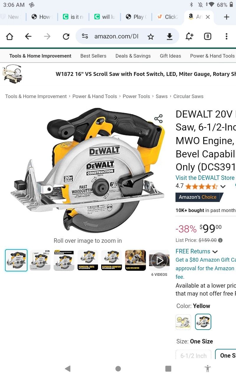 DeWalt 20v Cordless Saw