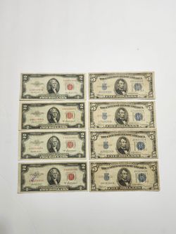 1934 Five Dolkars , 1953 One Dollar Antique Banknotes / Red Seal , Blue Seal
