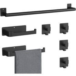 7PCS Bathroom Hardware Set, 24IN Matte Black Towel Bar Set, 304 Stainless Steel Bathroom Towel Holde
