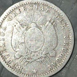 1877 Silver Coin  From Urguay