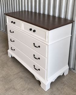Refinished 5-Drawer Dresser – White & Espresso