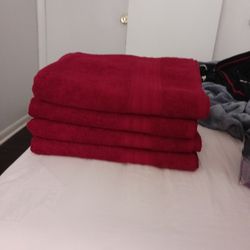 4 Red New Bath Towels