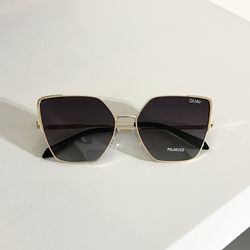 QUAY Australia Srsly Oversized Cat Eye Sunglasses Gold Smoke Polarized