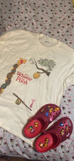 Brand new crocs with charms and Disney Winnie the pooh shirt