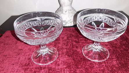 Crystal Ice cream dessert footed bowls dishes set of 2