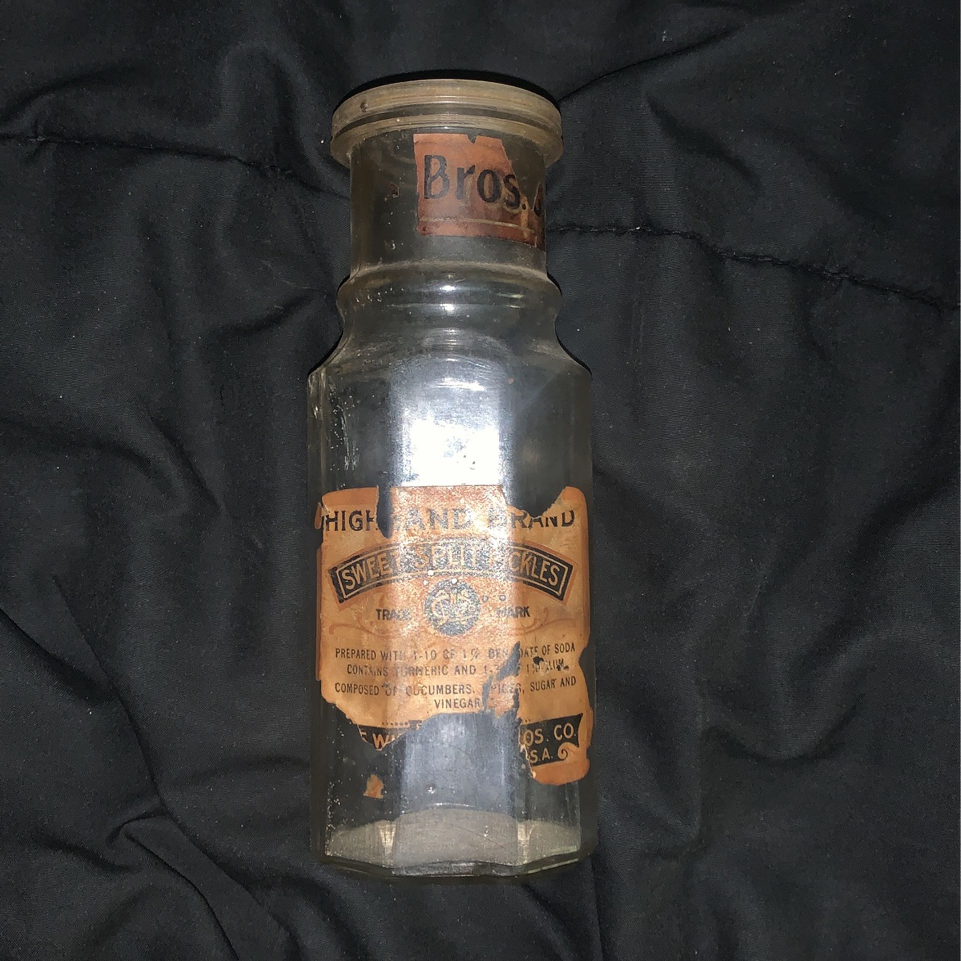 Vintage 6.5” Glass Container (Highland brand sweet split pickles)