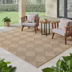 Hampton Bay Chasewood Beige 8 ft. x 10 ft. Geometric Indoor/Outdoor Area Rug