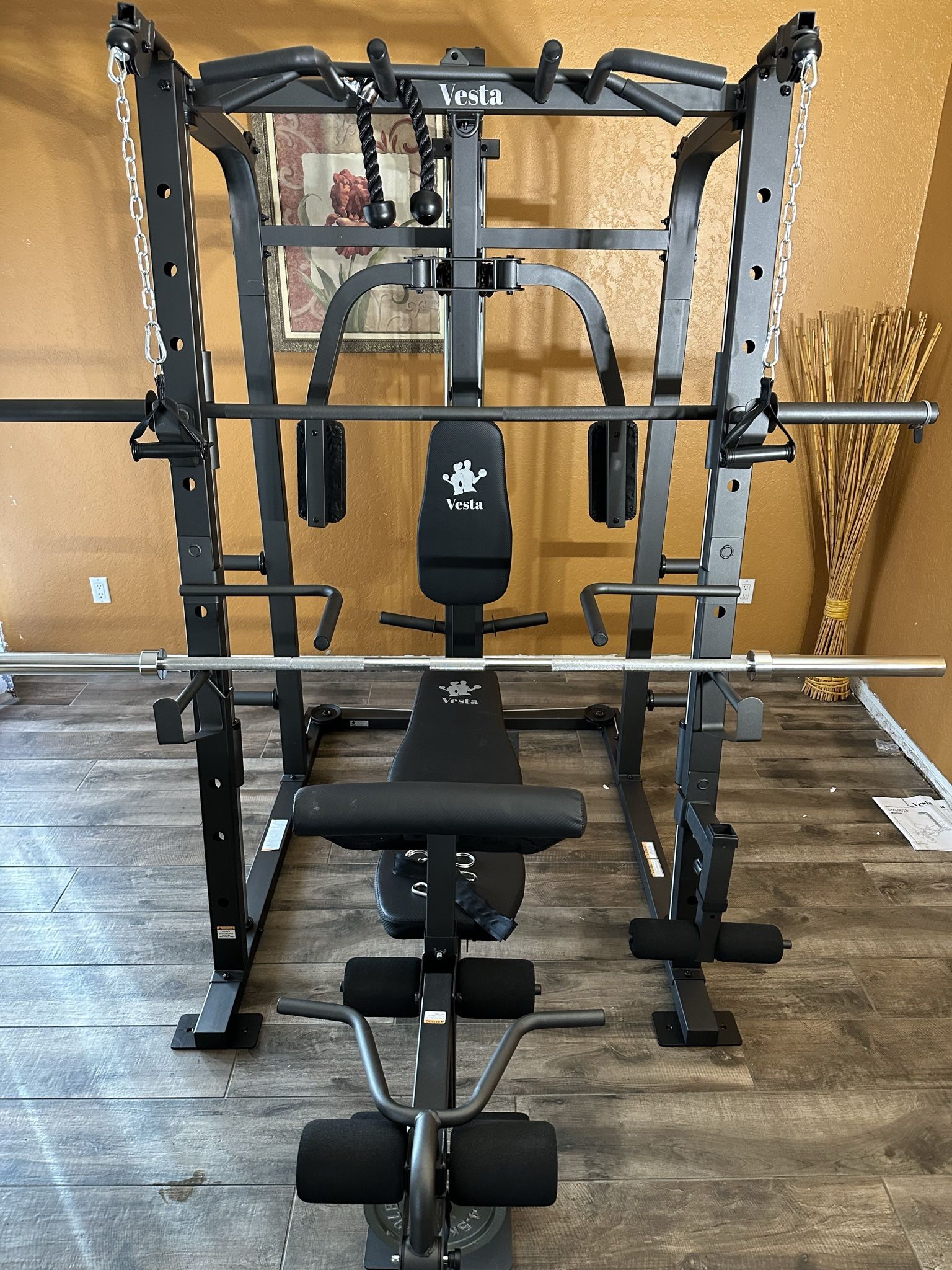 Vesta Fitness Smith Machine 1001 w/Bench Attachment 245lb Cast Iron Olympic Weights 7ft Olympic Bar Fitness Gym Equipment FREE DELIVERY 🚚