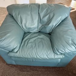 Leather Arm Chair and Ottoman Set