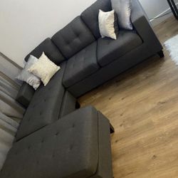 Brand New Gray Sectional Sofa Couch With Ottoman 