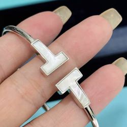 Wide Large Double T White Shell Bracelet 