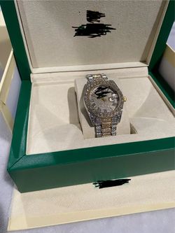 Iced out two tone watch adjustable
