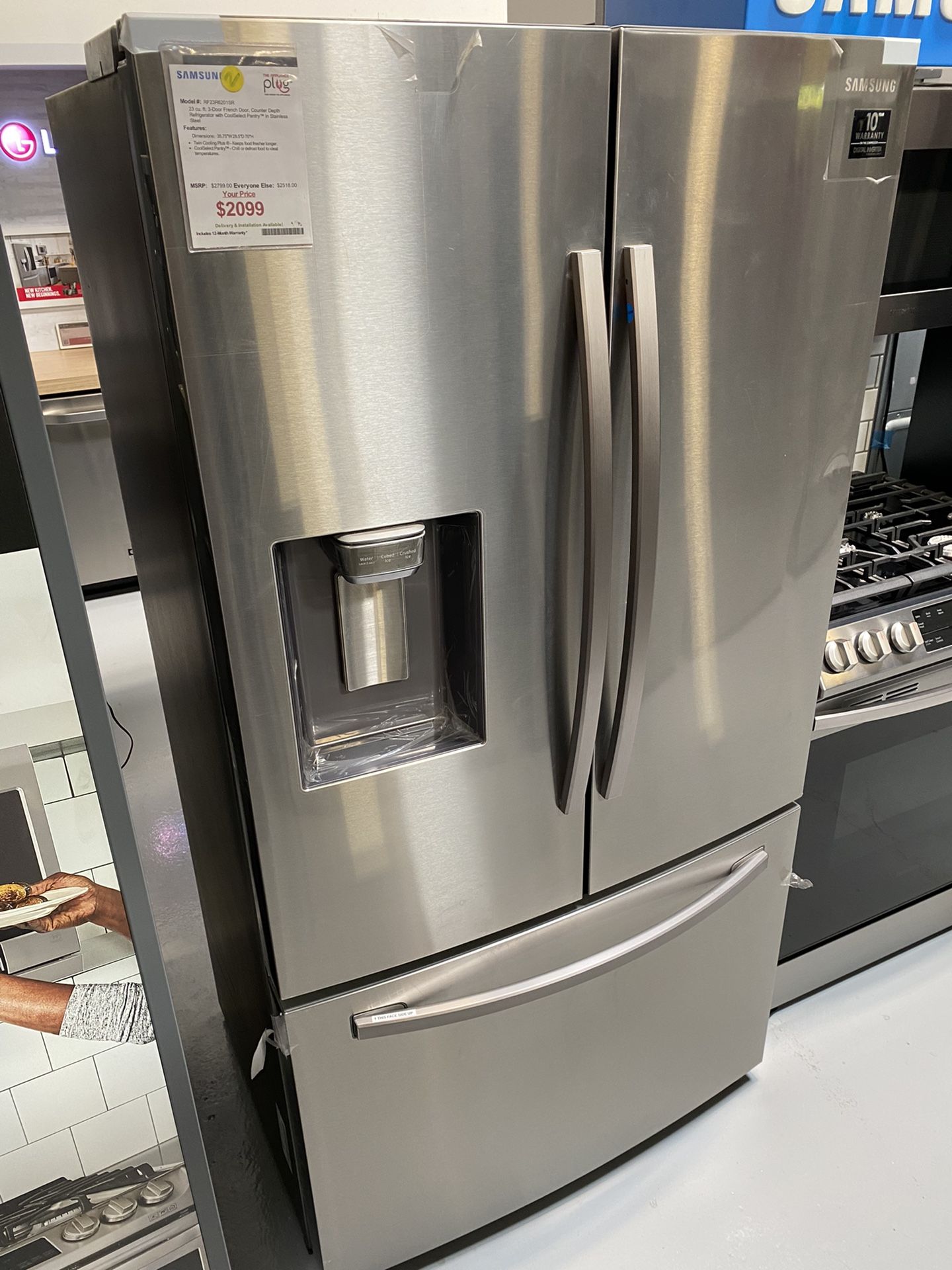 Samsung Stainless Steel 23 Cu. Ft. 3-Door French Door, Counter Depth Refrigerator With CoolSelect Pantry