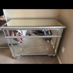 Mirrored Dresser and Two Matching Nightstands