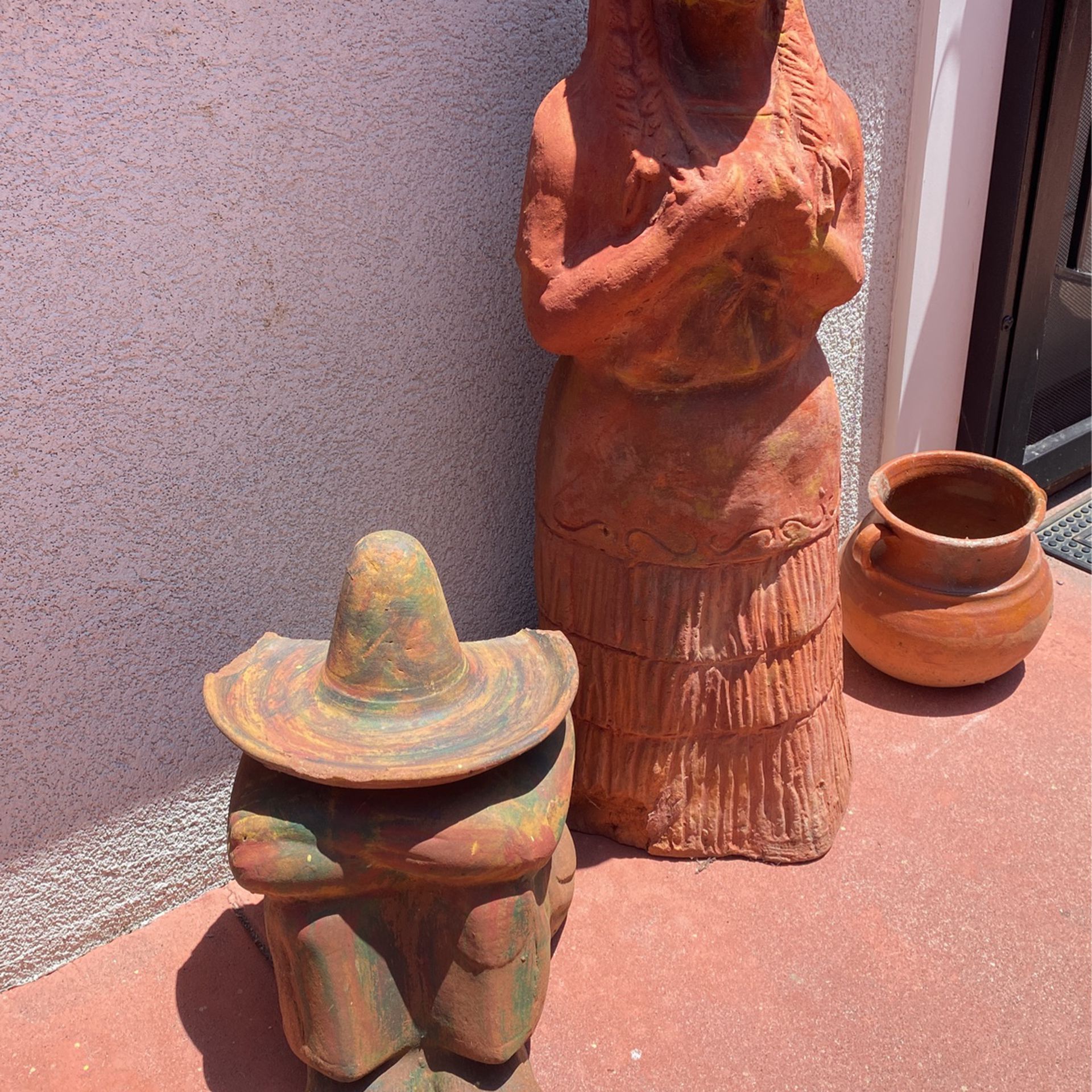 Mexican Patio Decorations, Planters, Birds, Pots, Antique Step Stool, Plants And More More!