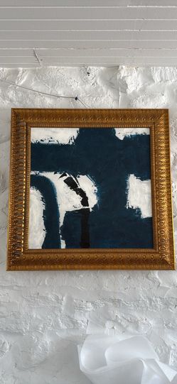 Abstract Blue and White Framed Painting