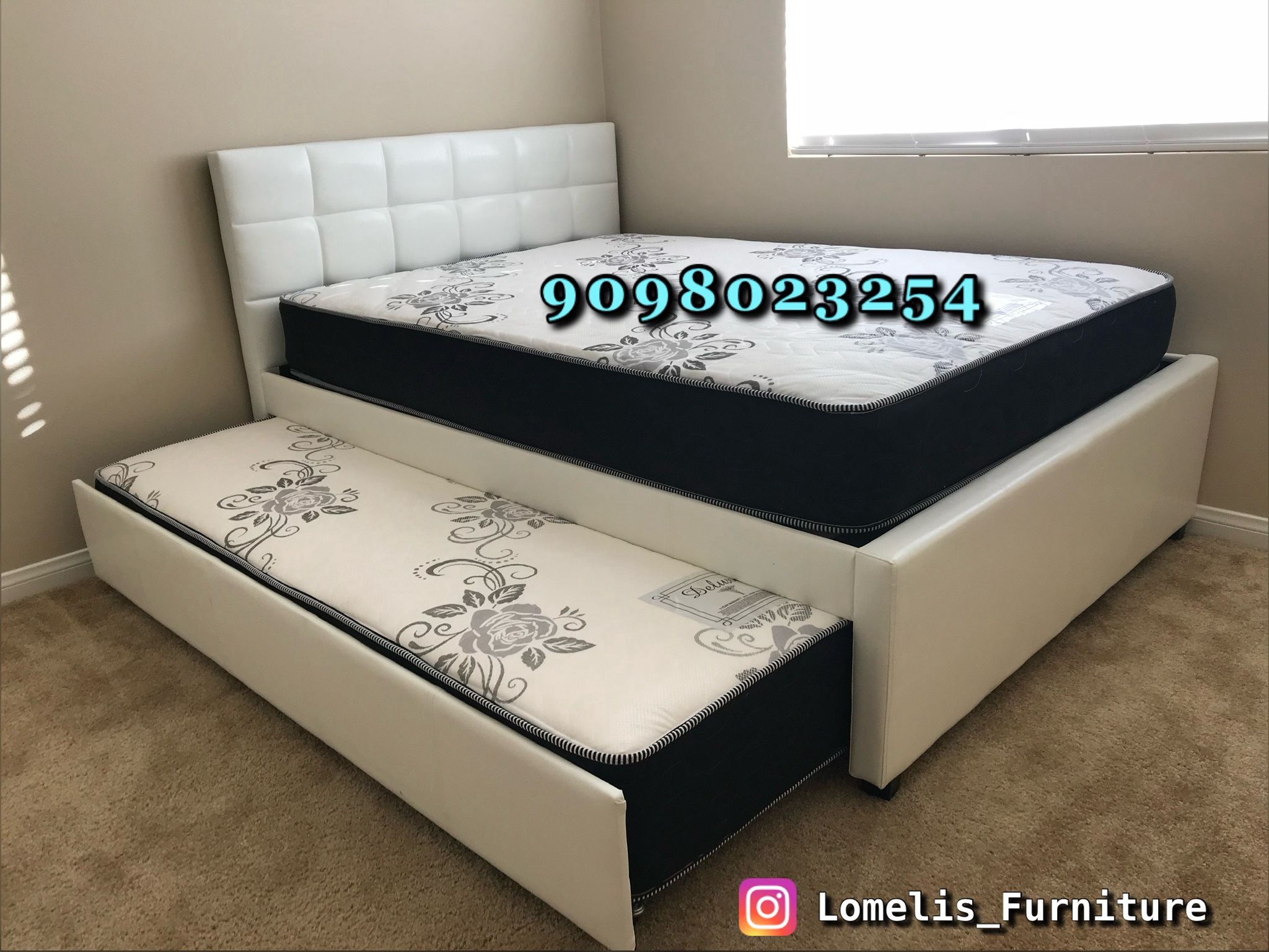 Full/Twin White Trundle Beds w. Orthopedic Mattresses Included