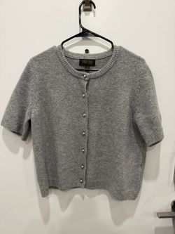 Truth by Republic Gray Knit Short Sleeve Cardigan Sweater Silver Buttons