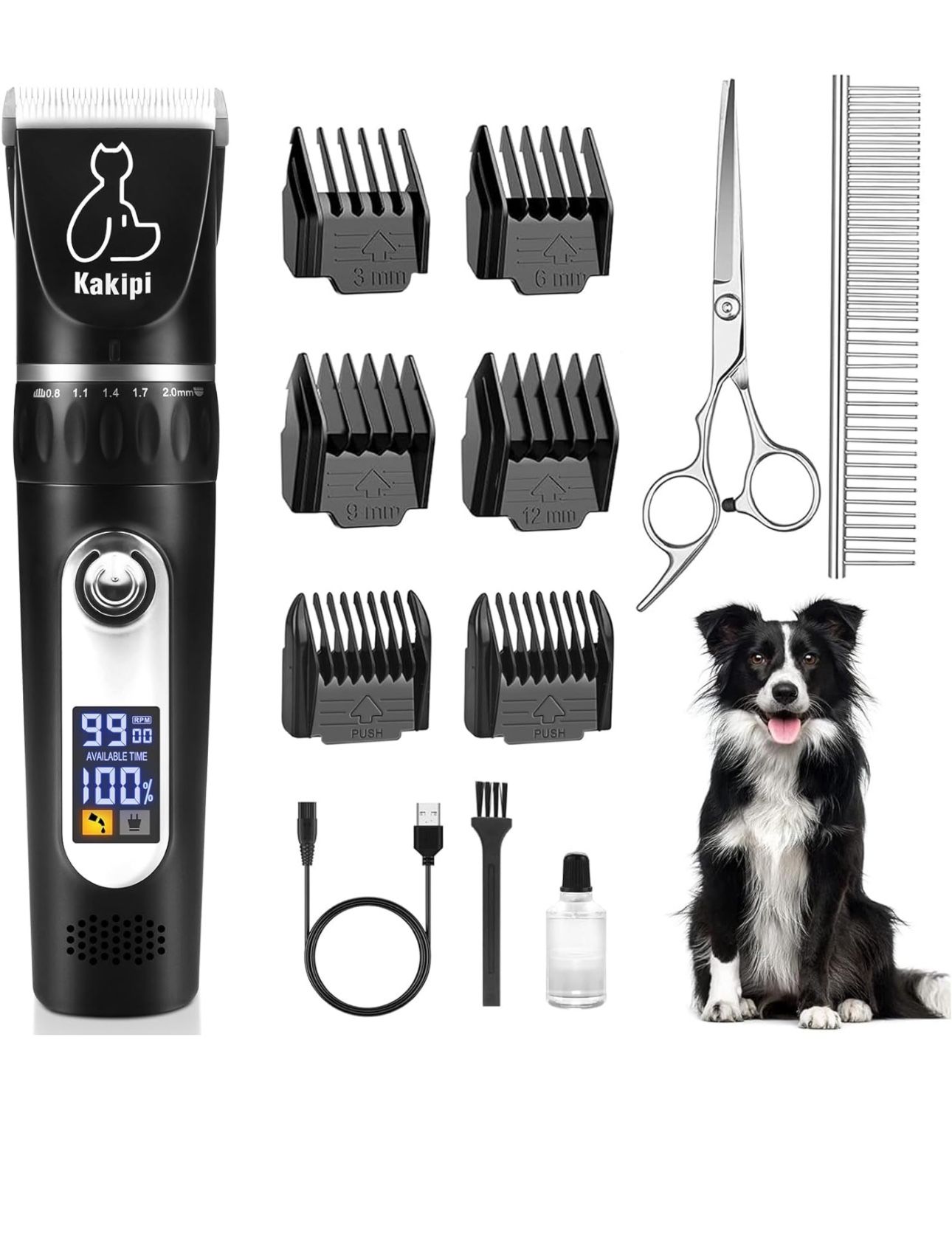 Dog Grooming Kit with LCD Display, Low Noise Dog Clippers for Grooming, Heavy Duty Dog Trimmer, Dog Grooming Supplies with Scissor, Shaver for Dogs Ca